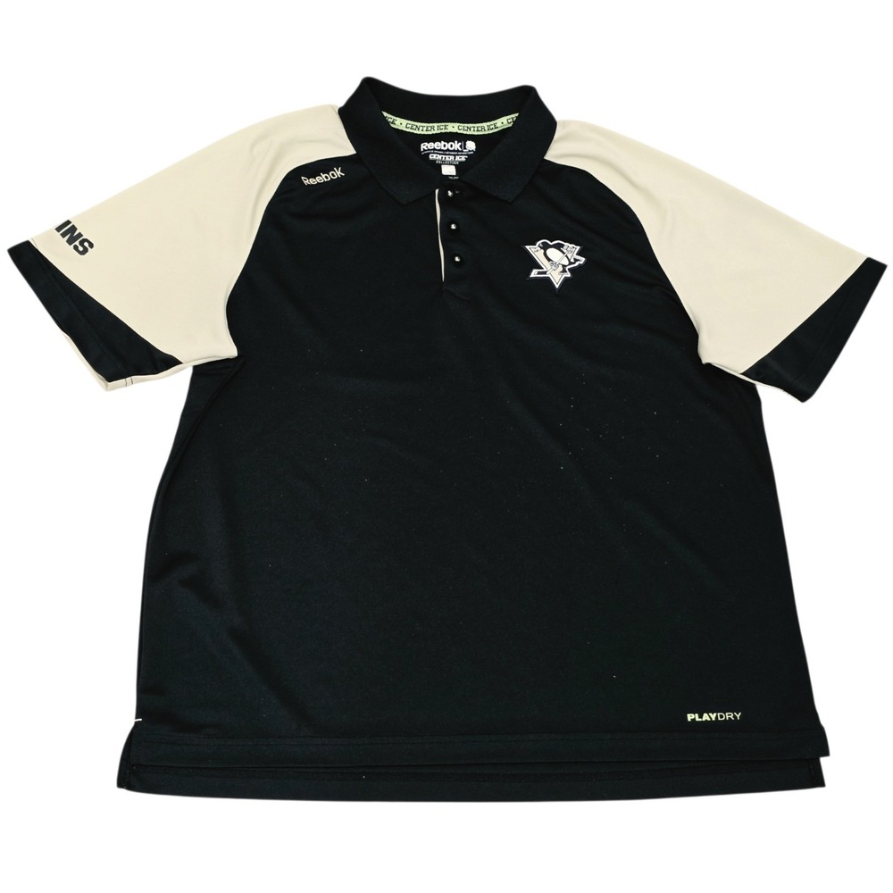 Pittsburgh Penguins Reebok Center Ice Polo Men's XL PlayDry NHL Black Gold